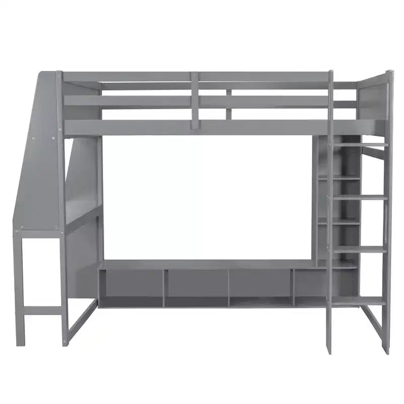 Cama alta de madera tamaño individual para videojuegos, con escritorio, estantes de almacenamiento, luces LED y perchero
