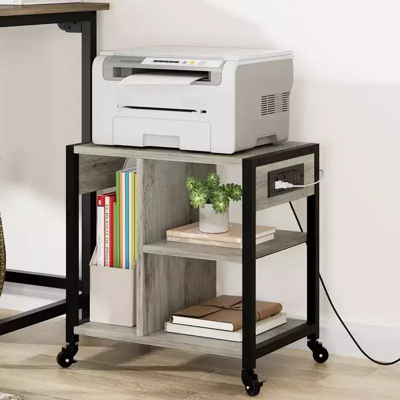 Soporte para impresora debajo del escritorio, soporte móvil de 4 niveles con ruedas para oficina y hogar, mesa para impresora de escritorio con estante de almacenamiento