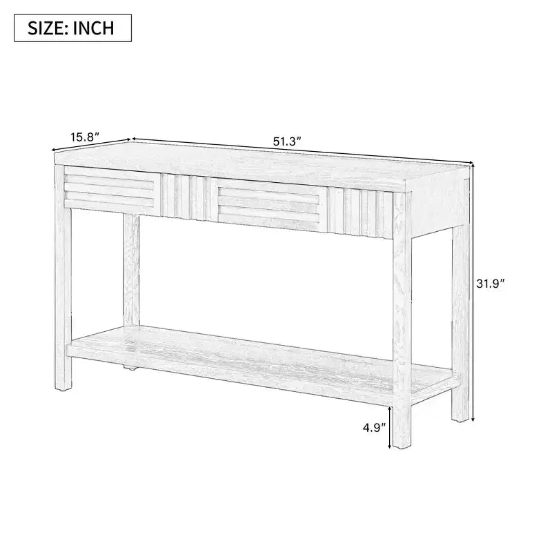 Mesa consola moderna de chapa de fresno con 2 cajones, mesa rústica de entrada con rayas, mesa estrecha para sofá