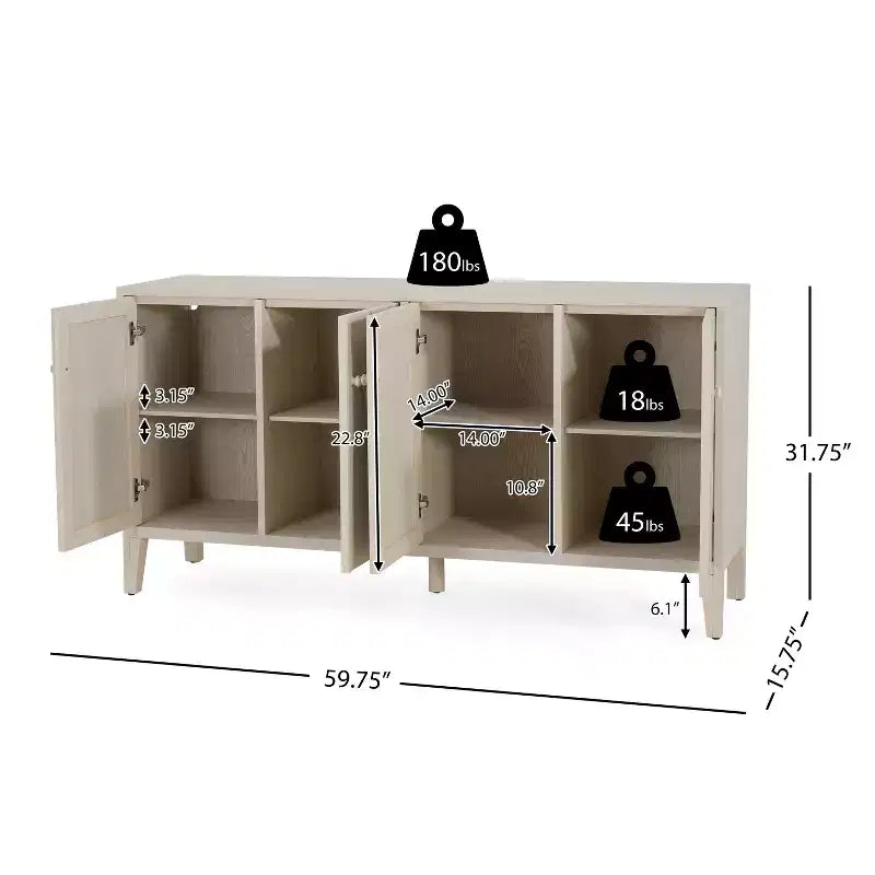 Modernes Sideboard mit vier verstellbaren Einlegeböden und Türen