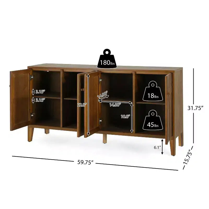 Modernes Sideboard mit vier verstellbaren Einlegeböden und Türen