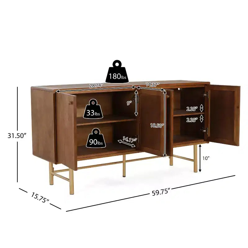 Modernes Sideboard-Buffet mit Metallgestell und zwei verstellbaren Einlegeböden