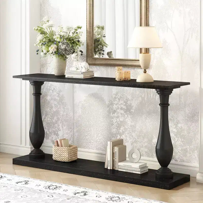 Vintage Console Table, Pine Veneer Entryway Sofa Table with Elegant Vase-Leg Design - ModernLuxe
