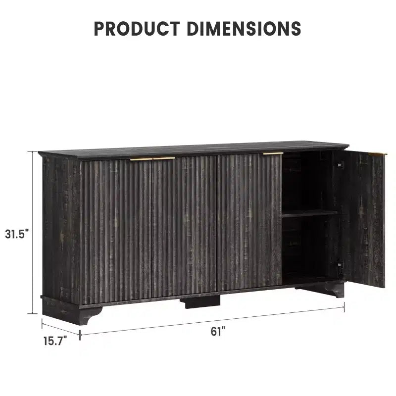 Geriffeltes Sideboard mit 4 Türen und Stauraum, Aufbewahrungsschrank mit verstellbaren Einlegeböden, Kaffeebarschrank für Küche und Wohnzimmer