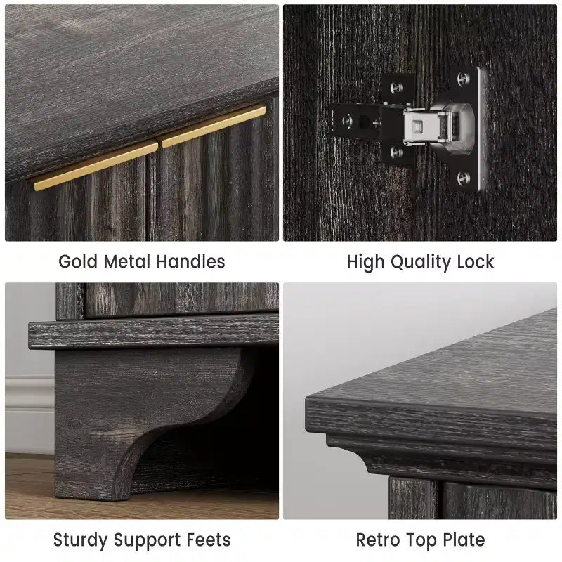 Geriffeltes Sideboard mit 4 Türen und Stauraum, Aufbewahrungsschrank mit verstellbaren Einlegeböden, Kaffeebarschrank für Küche und Wohnzimmer