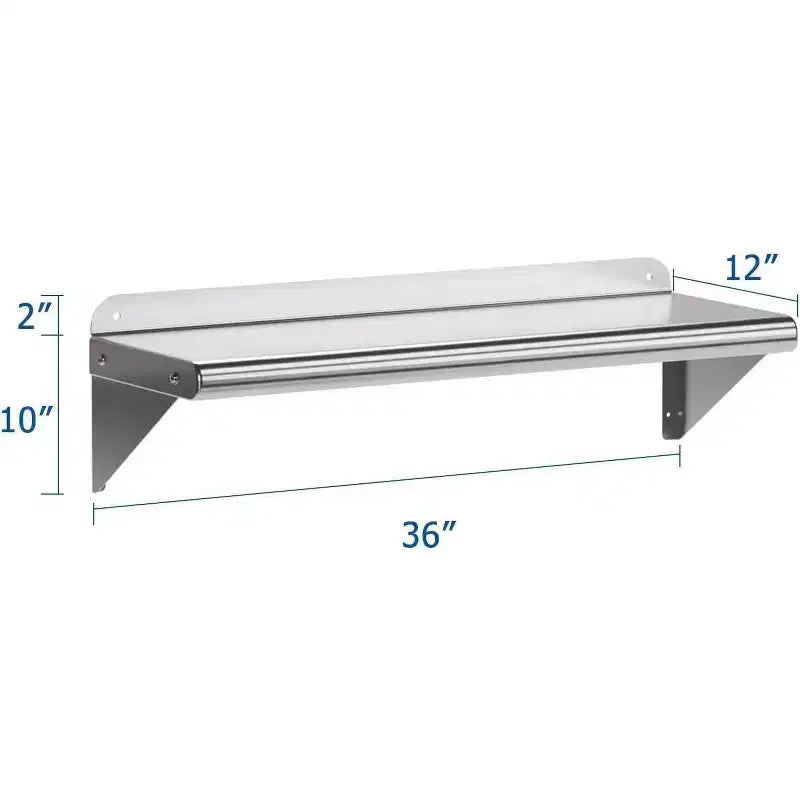 Estante de pared de acero inoxidable, estante flotante de metal con placa trasera y soportes ajustables para cocina, garaje y otros espacios