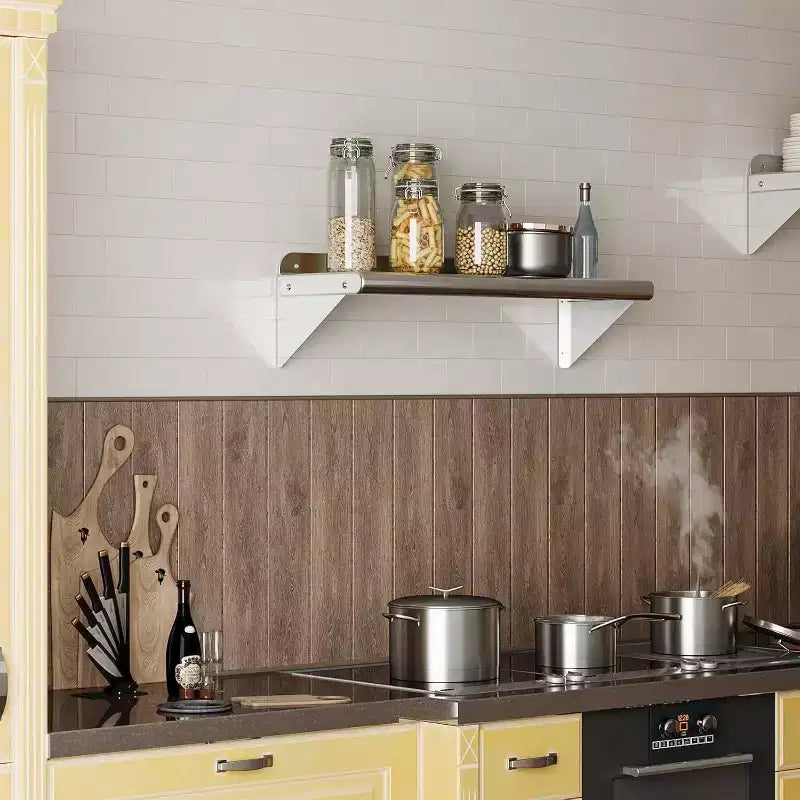 Estante de pared de acero inoxidable, estante flotante de metal con placa trasera y soportes ajustables para cocina, garaje y otros espacios