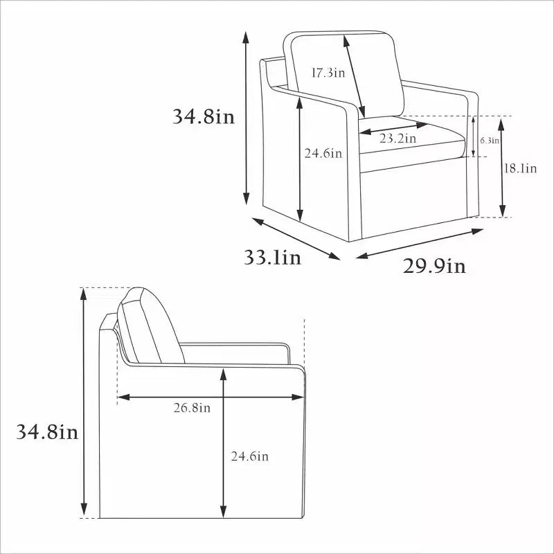 Sillón decorativo giratorio de 360 grados con cojín de respaldo extraíble, sillón tapizado cómodo de 29.92 para sala de estar, oficina o salón