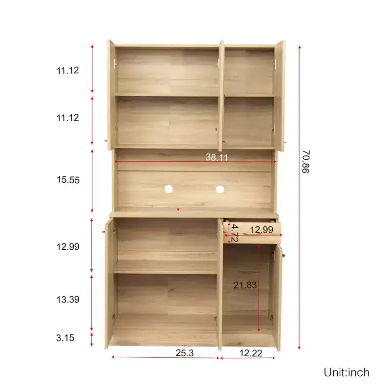 70.87 hoher Kleiderschrank mit 6 Türen, Aufbewahrungsschrank, Küchen-Sideboard- und Buffetschrank