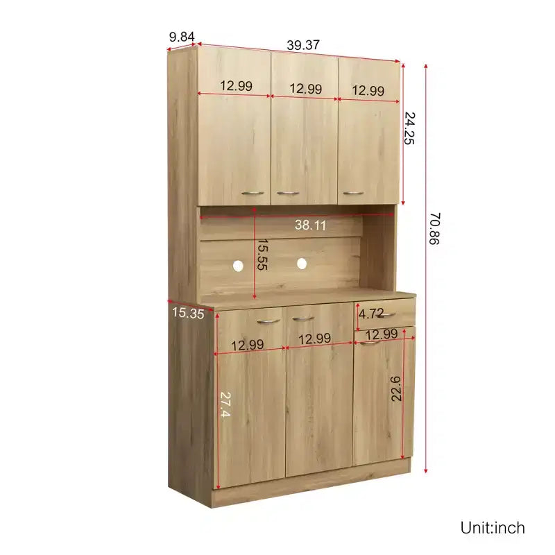70.87 hoher Kleiderschrank mit 6 Türen, Aufbewahrungsschrank, Küchen-Sideboard- und Buffetschrank