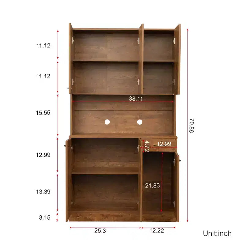 70.87 hoher Kleiderschrank mit 6 Türen, Aufbewahrungsschrank, Küchen-Sideboard- und Buffetschrank