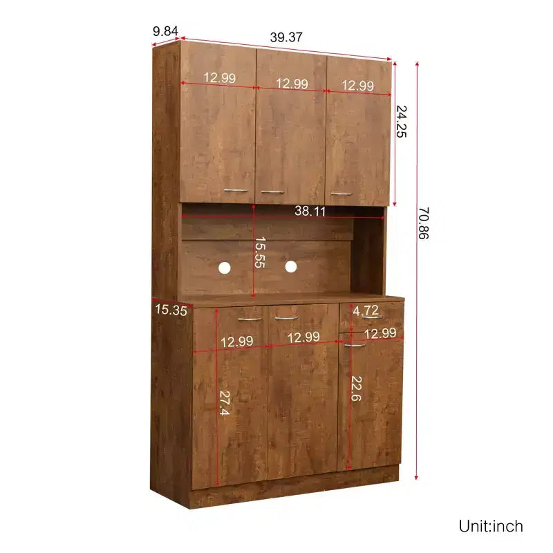 70.87 hoher Kleiderschrank mit 6 Türen, Aufbewahrungsschrank, Küchen-Sideboard- und Buffetschrank