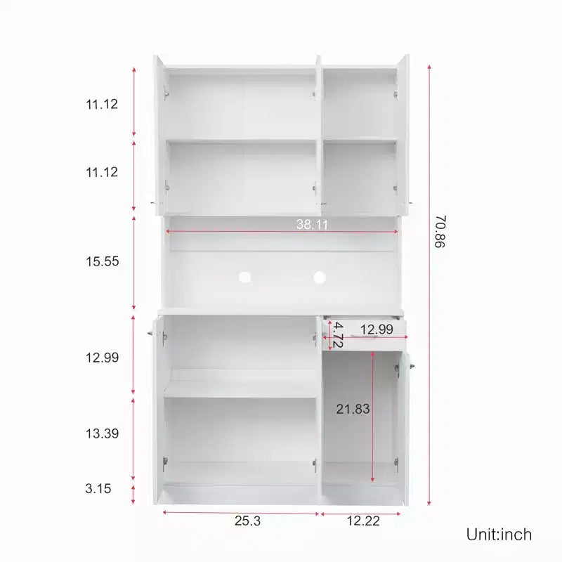 70.87 hoher Kleiderschrank mit 6 Türen, Aufbewahrungsschrank, Küchen-Sideboard- und Buffetschrank