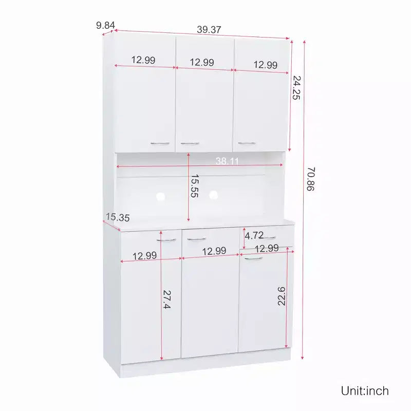 70.87 hoher Kleiderschrank mit 6 Türen, Aufbewahrungsschrank, Küchen-Sideboard- und Buffetschrank