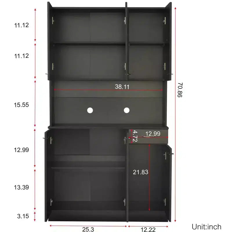 70.87 hoher Kleiderschrank mit 6 Türen, Aufbewahrungsschrank, Küchen-Sideboard- und Buffetschrank