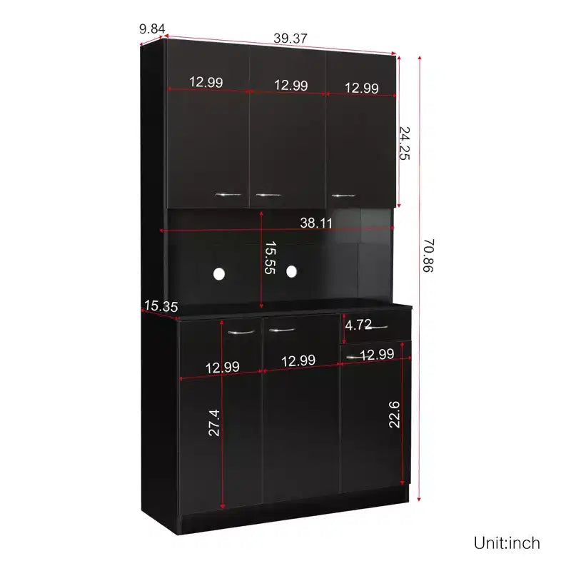 70.87 hoher Kleiderschrank mit 6 Türen, Aufbewahrungsschrank, Küchen-Sideboard- und Buffetschrank