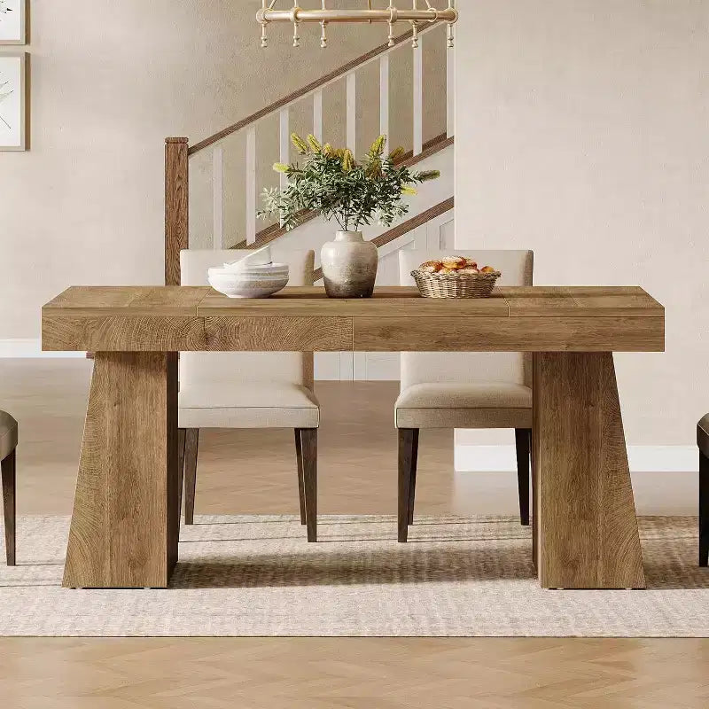 Mesa de comedor de madera de 55 pulgadas para 4-6 personas, mesa rectangular de comedor con patas resistentes