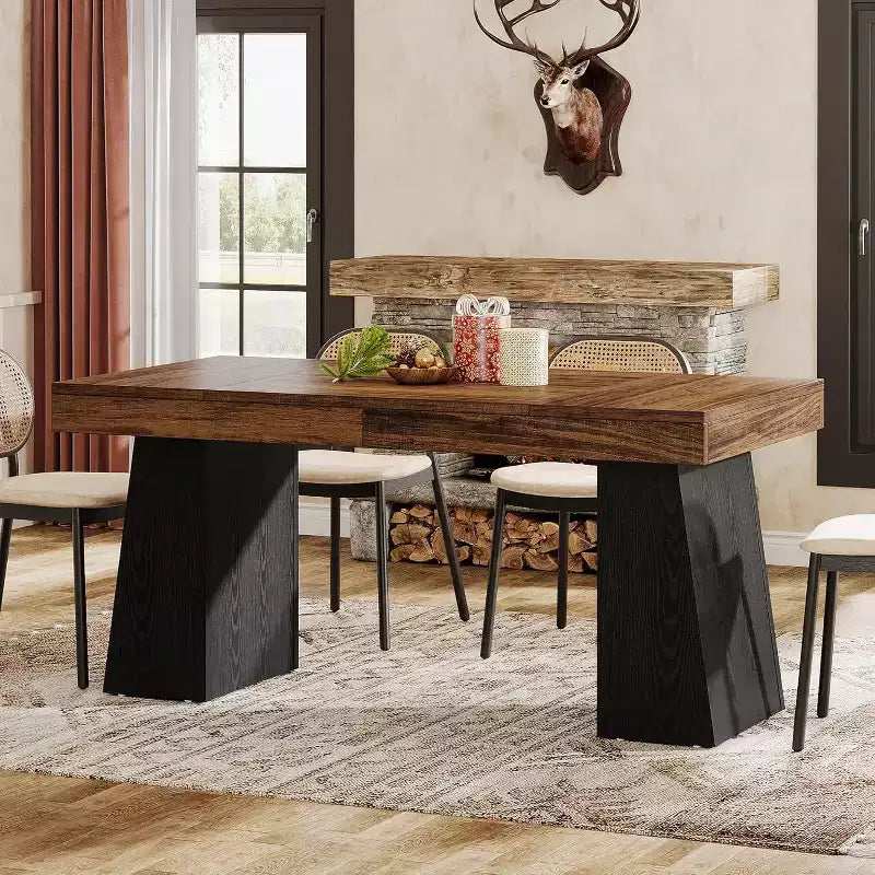 Mesa de comedor de madera de 55 pulgadas para 4-6 personas, mesa rectangular de comedor con patas resistentes