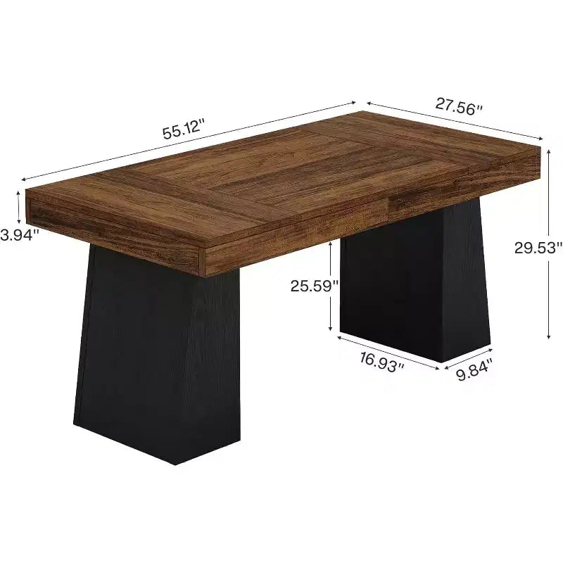 Mesa de comedor de madera de 55 pulgadas para 4-6 personas, mesa rectangular de comedor con patas resistentes
