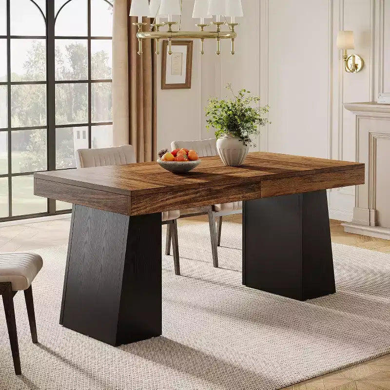 Mesa de comedor de madera de 55 pulgadas para 4-6 personas, mesa rectangular de comedor con patas resistentes
