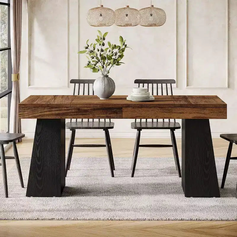 Mesa de comedor de madera de 55 pulgadas para 4-6 personas, mesa rectangular de comedor con patas resistentes