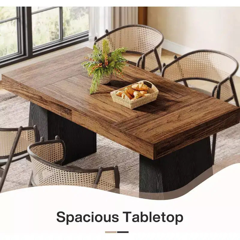Mesa de comedor de madera de 55 pulgadas para 4-6 personas, mesa rectangular de comedor con patas resistentes