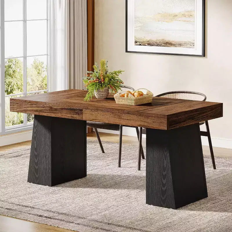 Mesa de comedor de madera de 55 pulgadas para 4-6 personas, mesa rectangular de comedor con patas resistentes