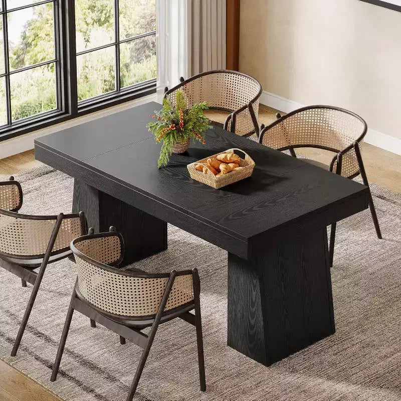 Mesa de comedor de madera de 55 pulgadas para 4-6 personas, mesa rectangular de comedor con patas resistentes