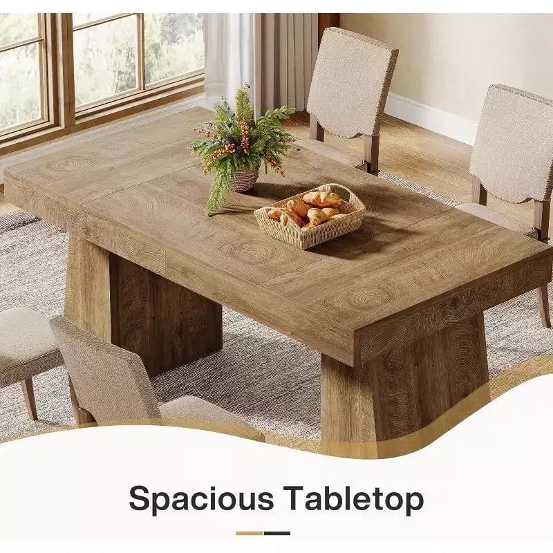 Mesa de comedor de madera de 55 pulgadas para 4-6 personas, mesa rectangular de comedor con patas resistentes