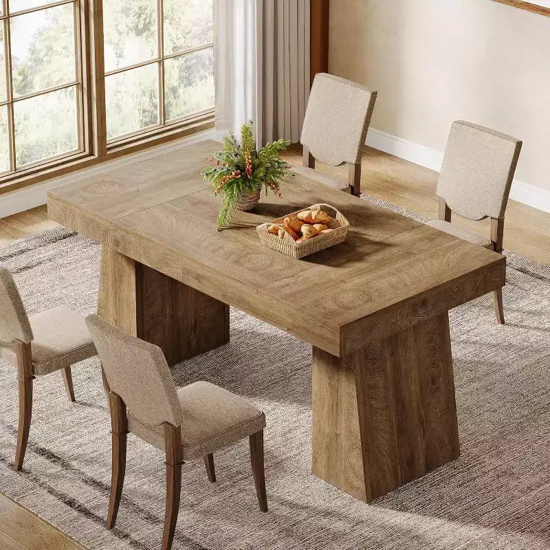 Mesa de comedor de madera de 55 pulgadas para 4-6 personas, mesa rectangular de comedor con patas resistentes