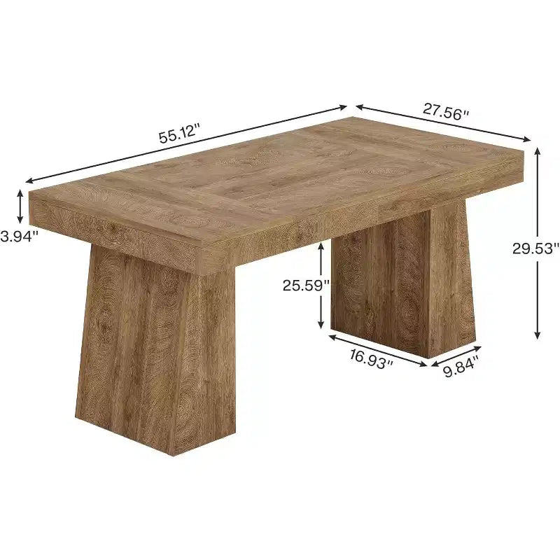 Mesa de comedor de madera de 55 pulgadas para 4-6 personas, mesa rectangular de comedor con patas resistentes