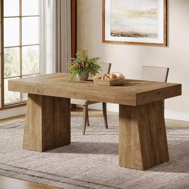 Mesa de comedor de madera de 55 pulgadas para 4-6 personas, mesa rectangular de comedor con patas resistentes