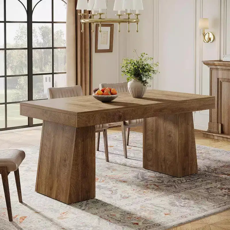 Mesa de comedor de madera de 55 pulgadas para 4-6 personas, mesa rectangular de comedor con patas resistentes