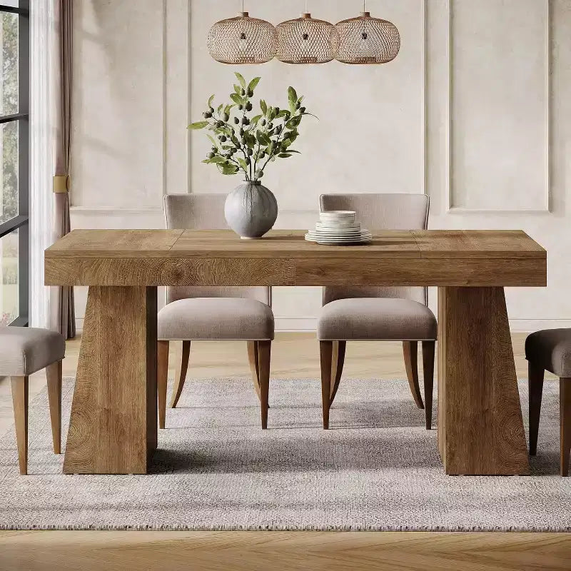 Mesa de comedor de madera de 55 pulgadas para 4-6 personas, mesa rectangular de comedor con patas resistentes