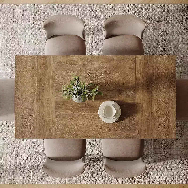 Mesa de comedor de madera de 55 pulgadas para 4-6 personas, mesa rectangular de comedor con patas resistentes