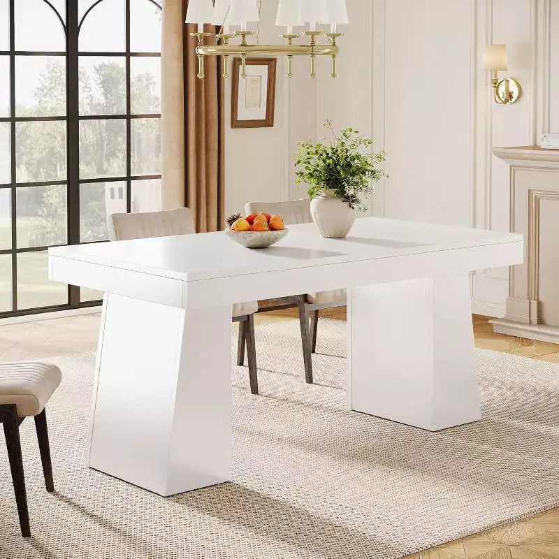 Mesa de comedor de madera de 55 pulgadas para 4-6 personas, mesa rectangular de comedor con patas resistentes