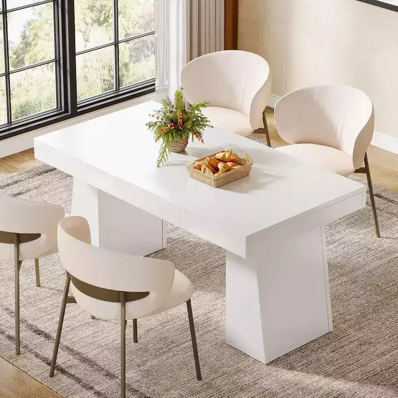 Mesa de comedor de madera de 55 pulgadas para 4-6 personas, mesa rectangular de comedor con patas resistentes