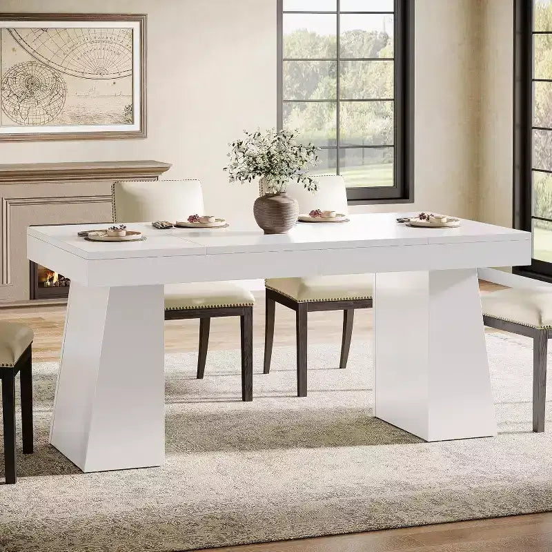 Mesa de comedor de madera de 55 pulgadas para 4-6 personas, mesa rectangular de comedor con patas resistentes