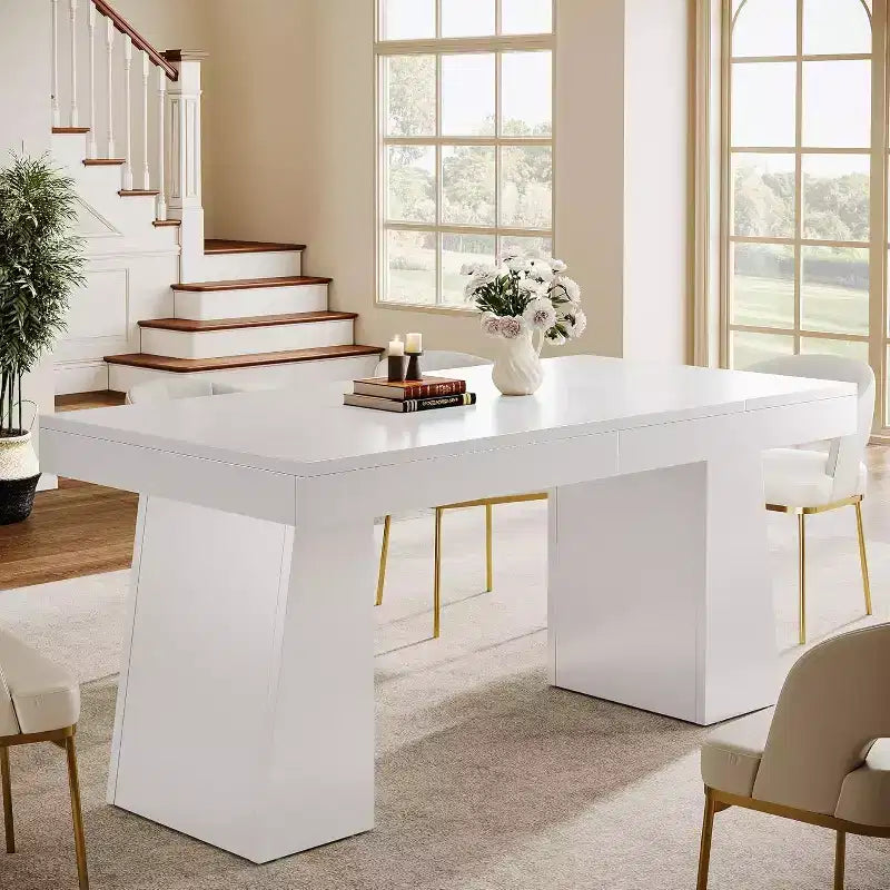Mesa de comedor de madera de 55 pulgadas para 4-6 personas, mesa rectangular de comedor con patas resistentes