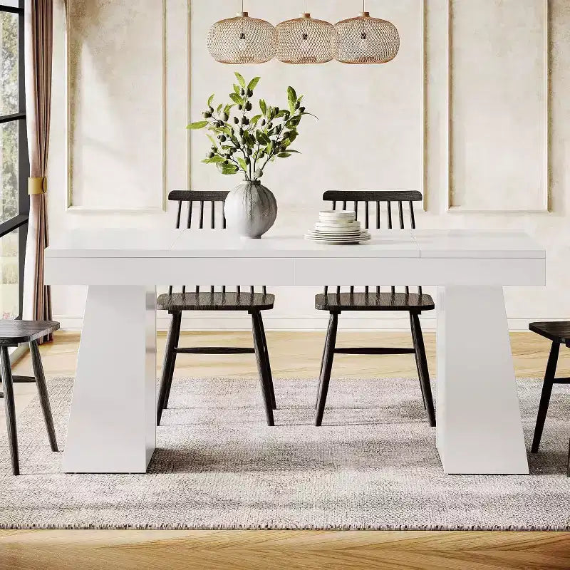 Mesa de comedor de madera de 55 pulgadas para 4-6 personas, mesa rectangular de comedor con patas resistentes