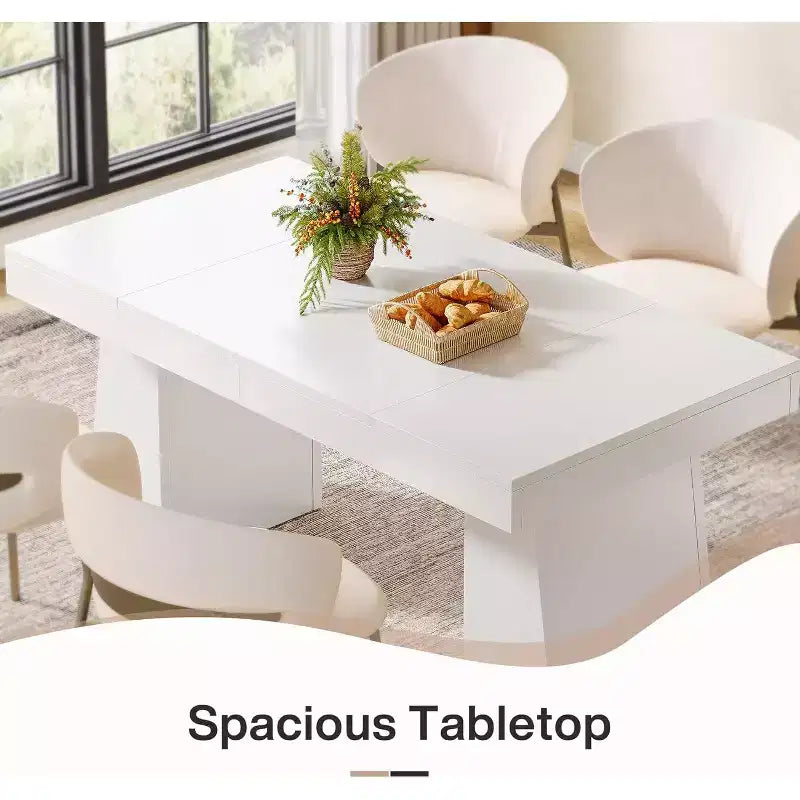 Mesa de comedor de madera de 55 pulgadas para 4-6 personas, mesa rectangular de comedor con patas resistentes