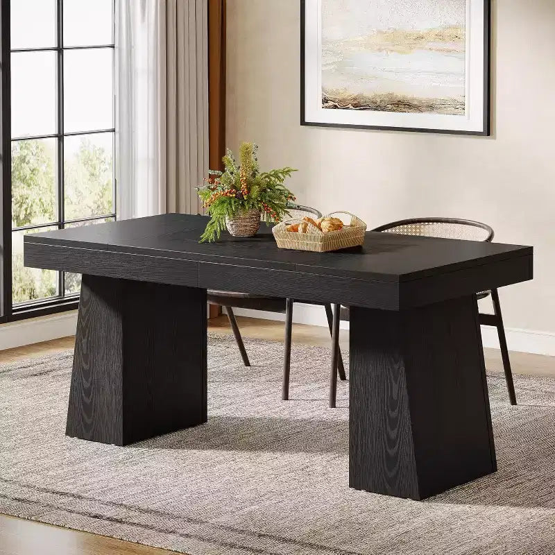 Table de salle à manger en bois de 55 pouces pour 4 à 6 personnes, table rectangulaire avec pieds robustes