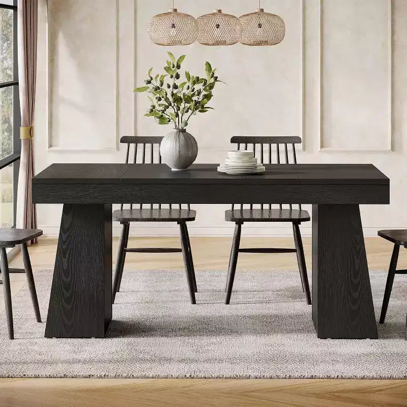 Mesa de comedor de madera de 55 pulgadas para 4-6 personas, mesa rectangular de comedor con patas resistentes