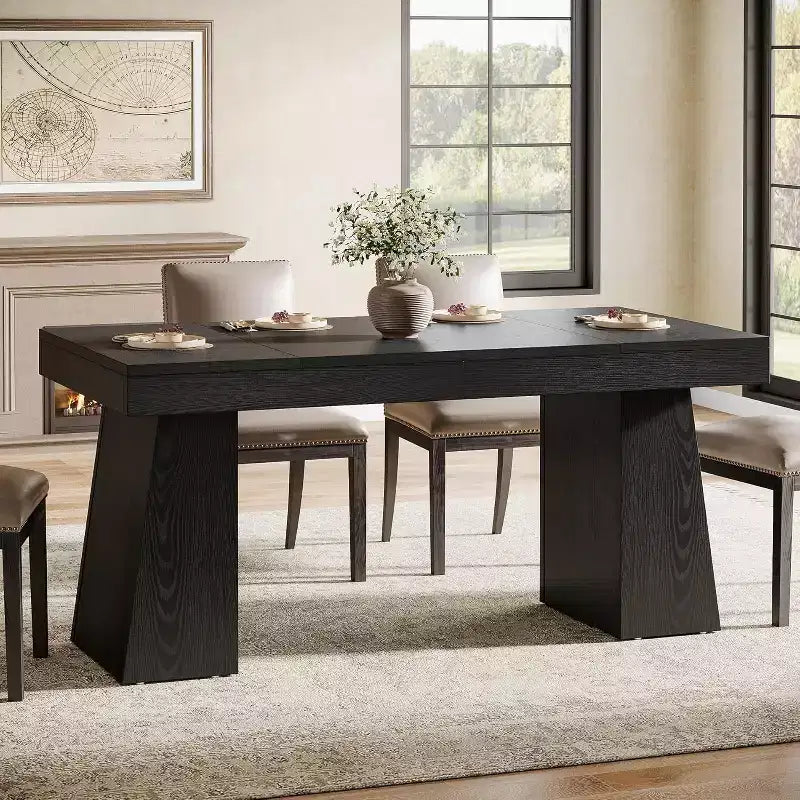 Mesa de comedor de madera de 55 pulgadas para 4-6 personas, mesa rectangular de comedor con patas resistentes