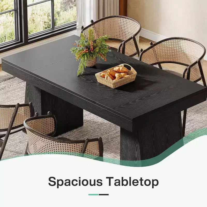 Mesa de comedor de madera de 55 pulgadas para 4-6 personas, mesa rectangular de comedor con patas resistentes