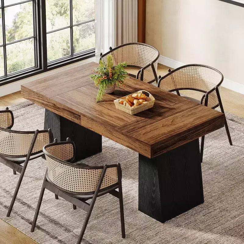 Table de salle à manger en bois de 55 pouces pour 4 à 6 personnes, table rectangulaire avec pieds robustes
