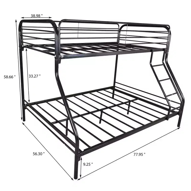 Robustes Metall-Etagenbett mit Einzelbett über Doppelbett, verstärktem Rausfallschutz und schräger Leiter für das Kinderzimmer