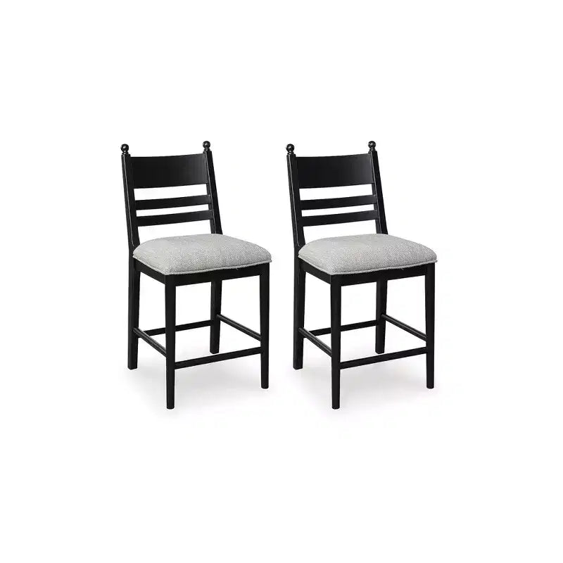 Juego de 2 taburetes de bar tapizados de altura de mostrador, con estructura de madera negra y asiento acolchado de espuma gris