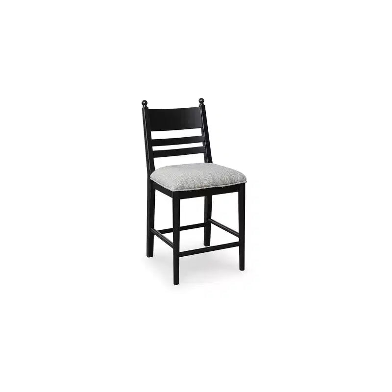 Juego de 2 taburetes de bar tapizados de altura de mostrador, con estructura de madera negra y asiento acolchado de espuma gris