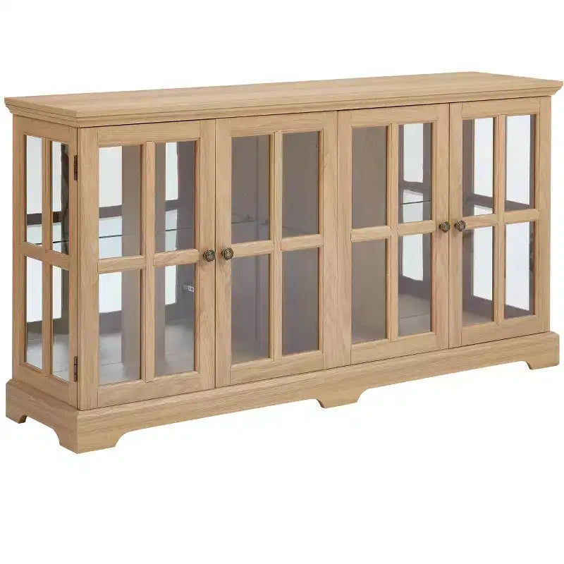 Vitrina de colección iluminada con 4 puertas de vidrio y estantes ajustables, expositor iluminado con tira de luces LED, mueble para TV
